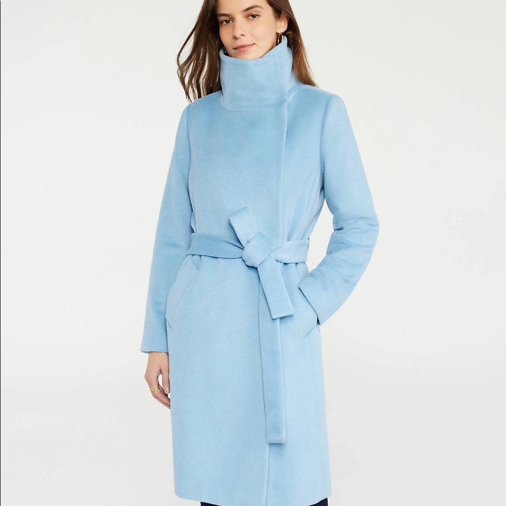 Ann Taylor Blue Belted Funnel Neck Coat